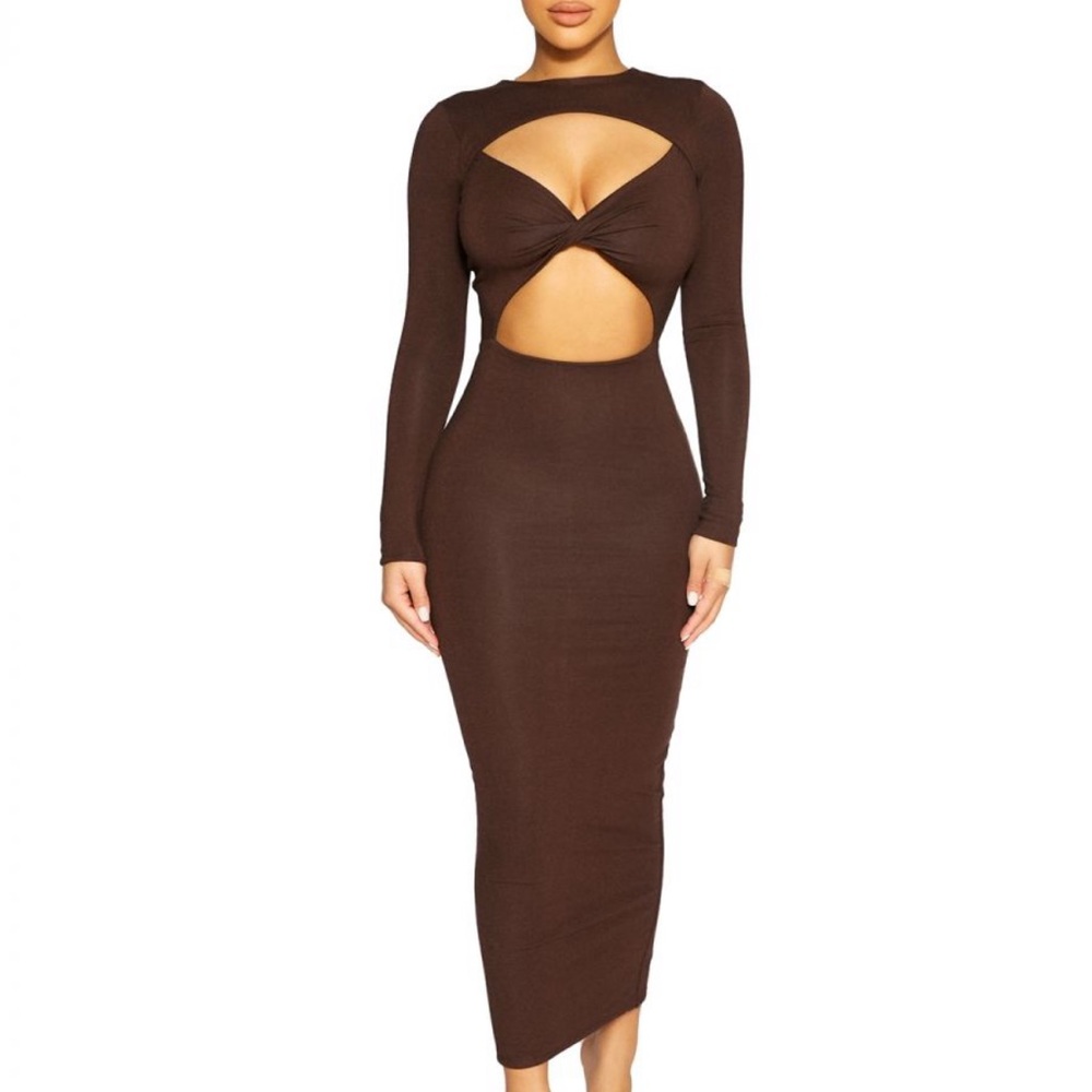 Naked Wardrobe Love Triangle Butter Dress in Dark Chocolate